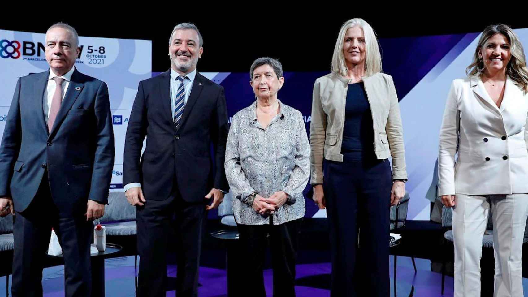 Pere Navarro, Jaume Collboni, Teresa Cunillera, Matilde Vilarroya y Blanca Sorigué en la presentación del BNEW / EFE