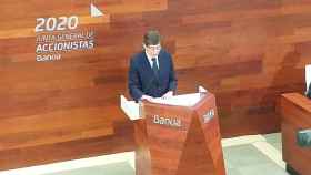 José Ignacio Goirigolzarri, presidente de Bankia, durante la junta en la que comunicó la revisión de la política de dividendos / BANKIA