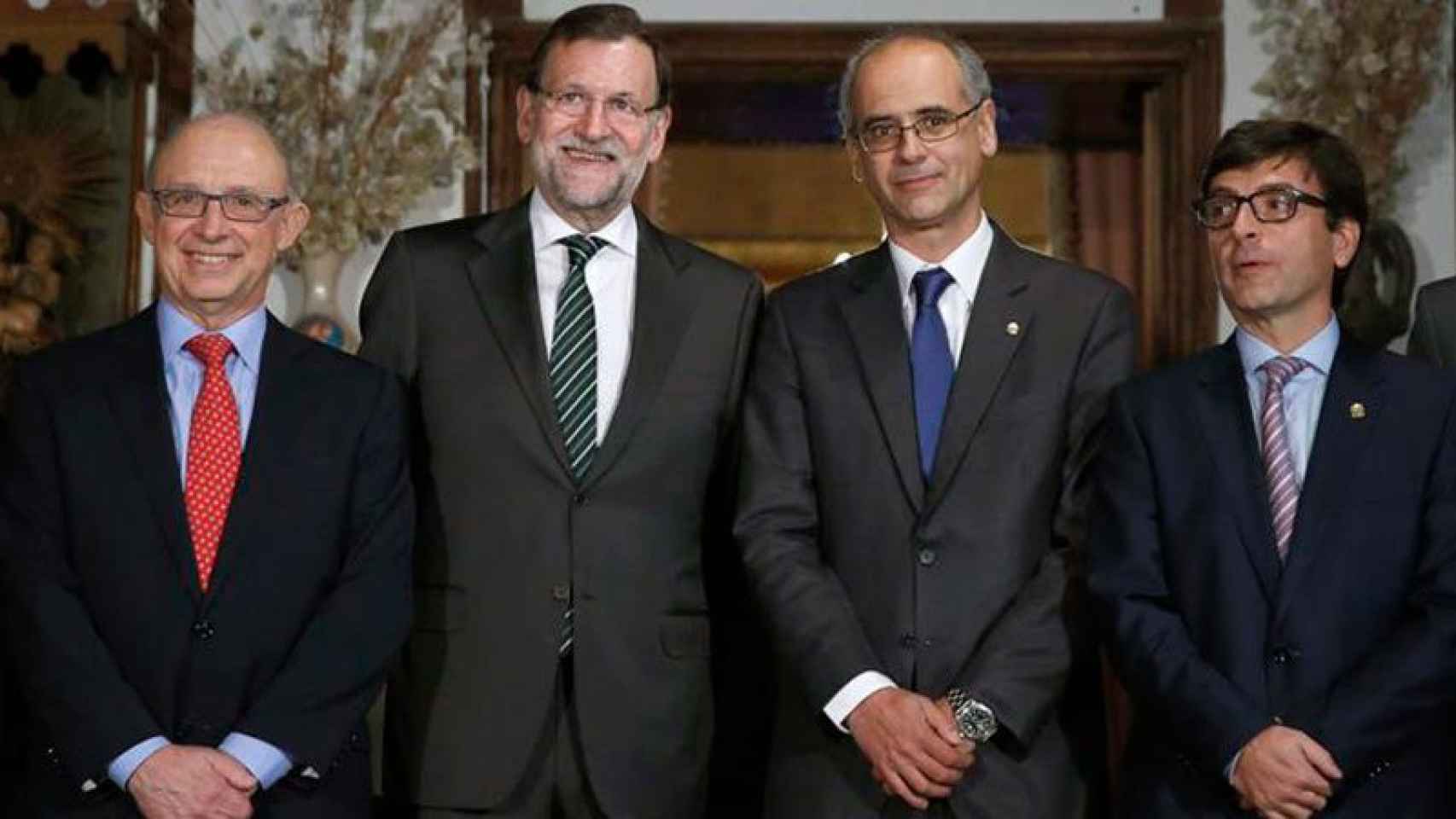 Cristóbal Montoro, Mariano Rajoy, Antoni Martí y Jordi Cinca en enero pasado en Andorra.