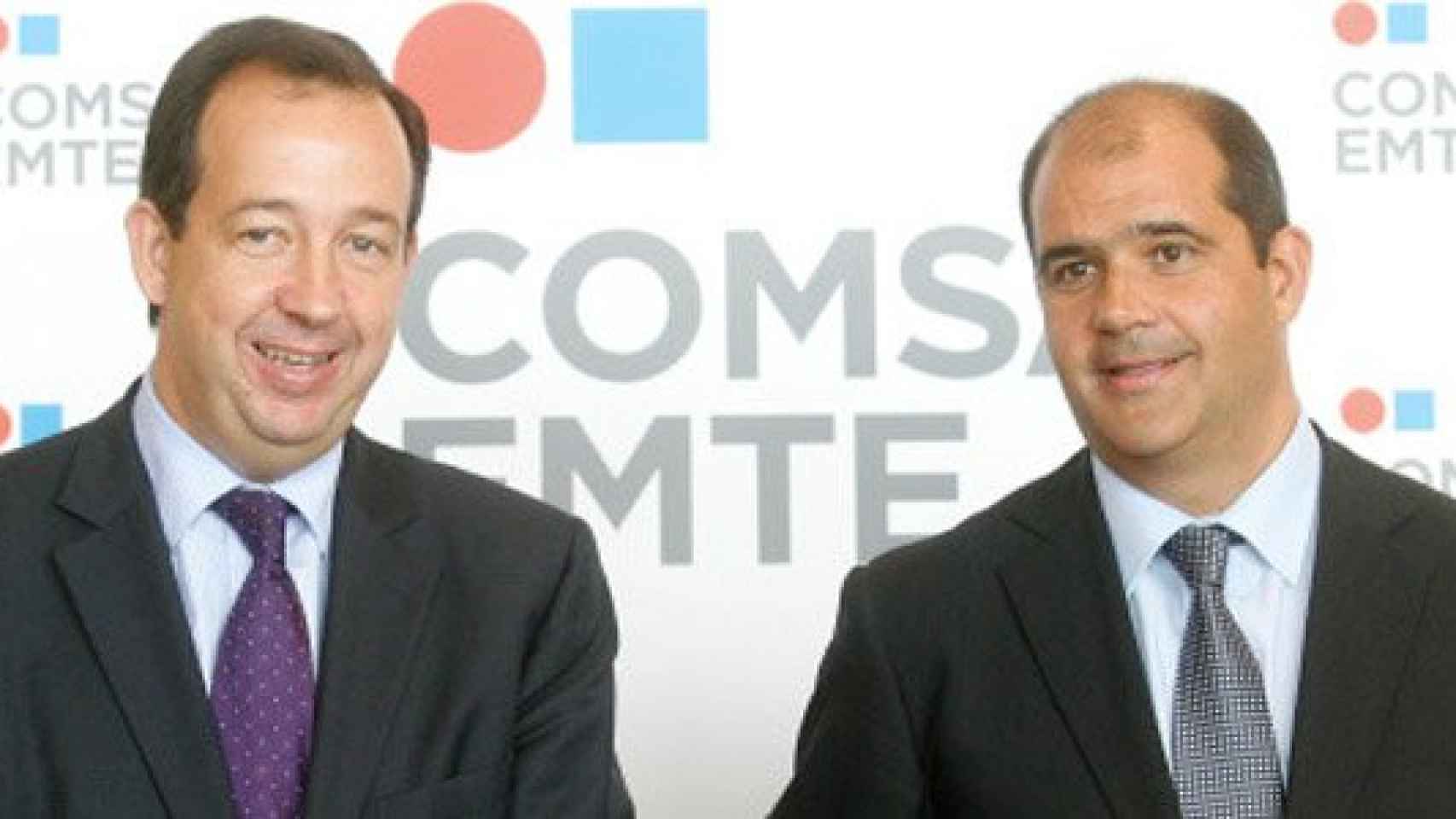 Jorge Miarnau (izquierda) y Carles Sumarroca Claverol (derecha) en una imagen de archivo tras el anuncio de la fusión de Comsa Emte