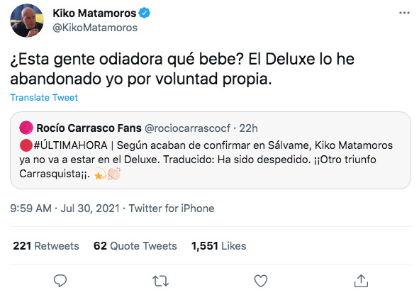 Kiko Matamoros en Twitter / @KikoMatamoros
