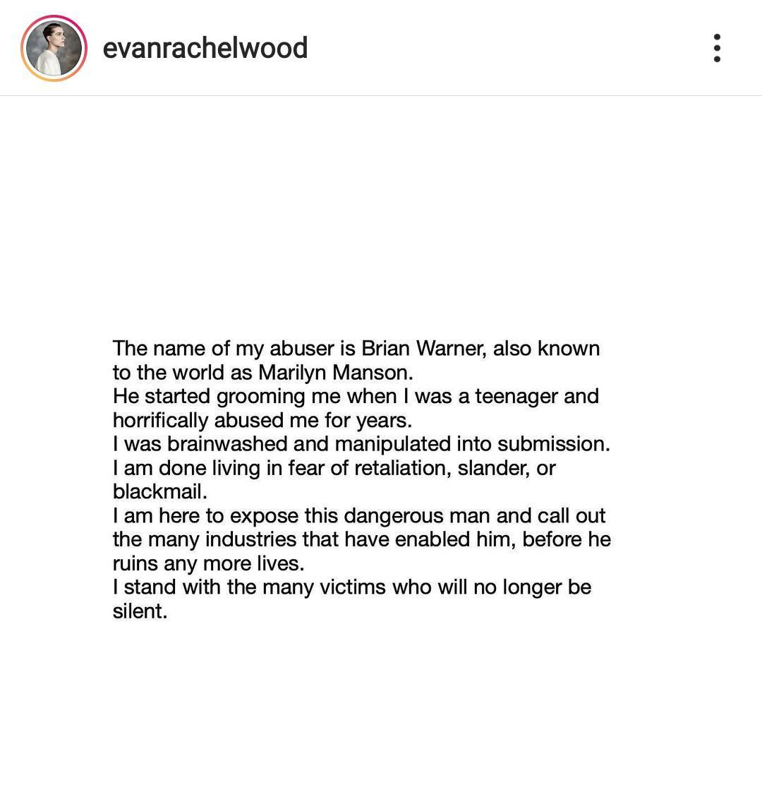 Denuncia de abuso de Evan Rachel Wood / INSTAGRAM
