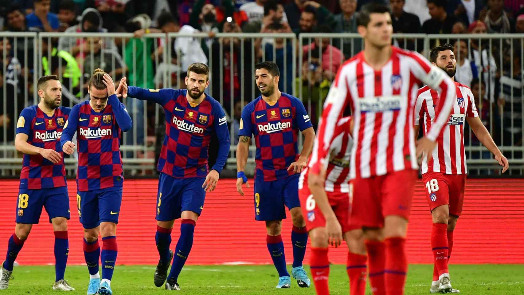 El Barça celebrando un gol contra el Atlético de Madrid en la Supercopa de España / EFE