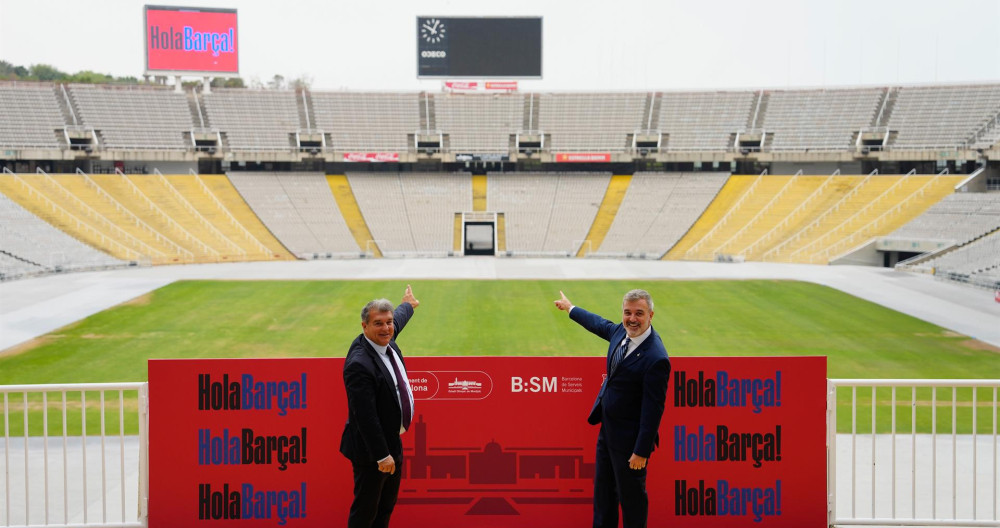 Laporta y Collboni, presentando la llegada del Barça a Montjuïc / EFE