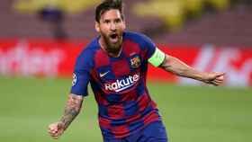 Leo Messi celebrando su gol contra el Nápoles / FC Barcelona