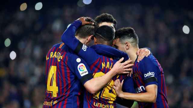 Los jugadores del Barça celebran uno de los goles frente a la Cultural Leonesa / EFE