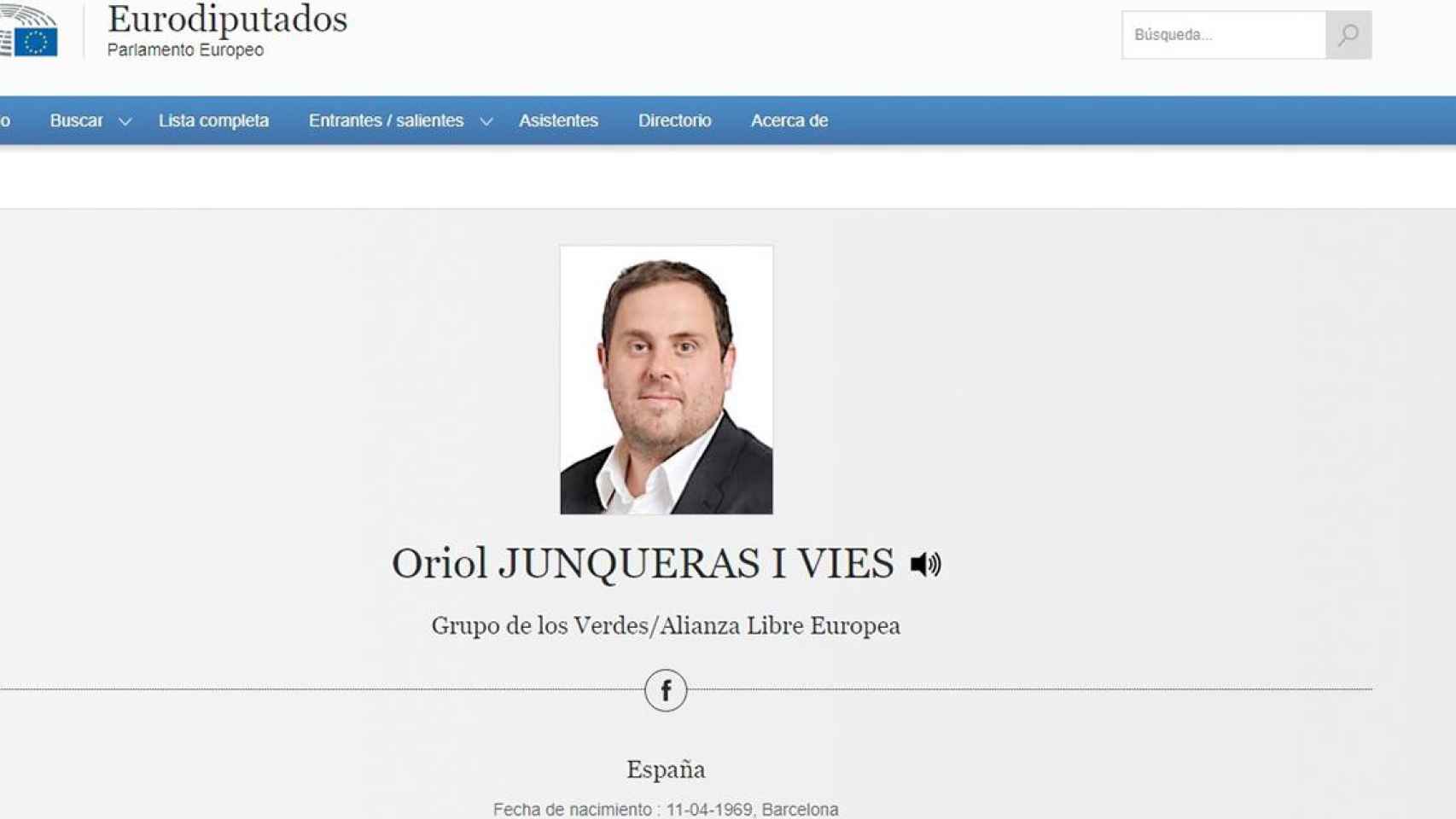 Perfil del 'exvicepresident' y líder de ERC, Oriol Junqueras, en la web del Parlamento Europeo