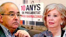 Josep Bargalló (ERC), que ha prometido recuperar las subvenciones a las guarderías, e Irene Rigau (JxCAT), ante uno de los barracones de Barcelona / CG