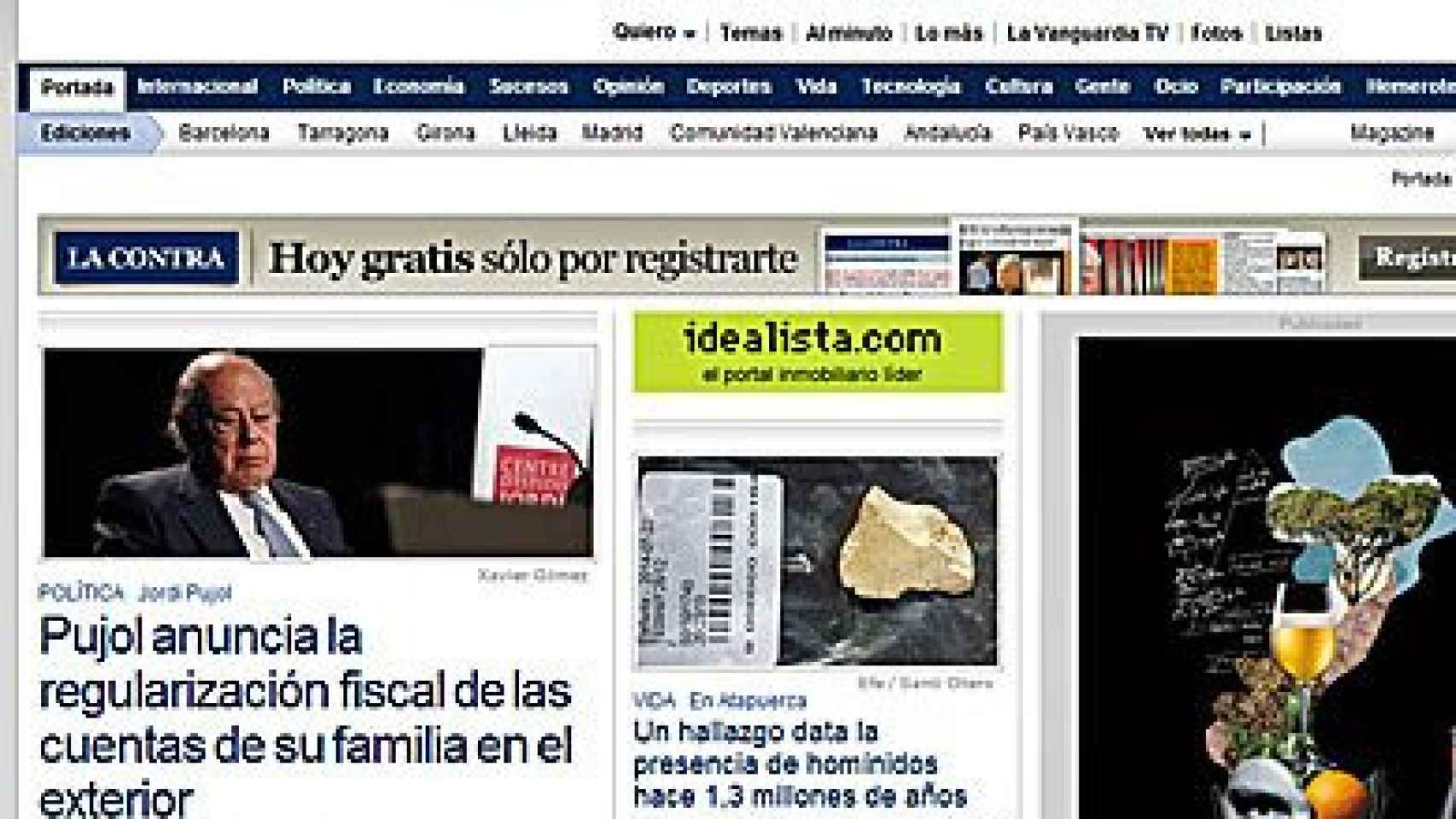 Titular de 'La Vanguardia' para informar de que el ex presidente de la Generalidad ha escondido varios millones de euros a Hacienda en el extranjero durante más de tres décadas