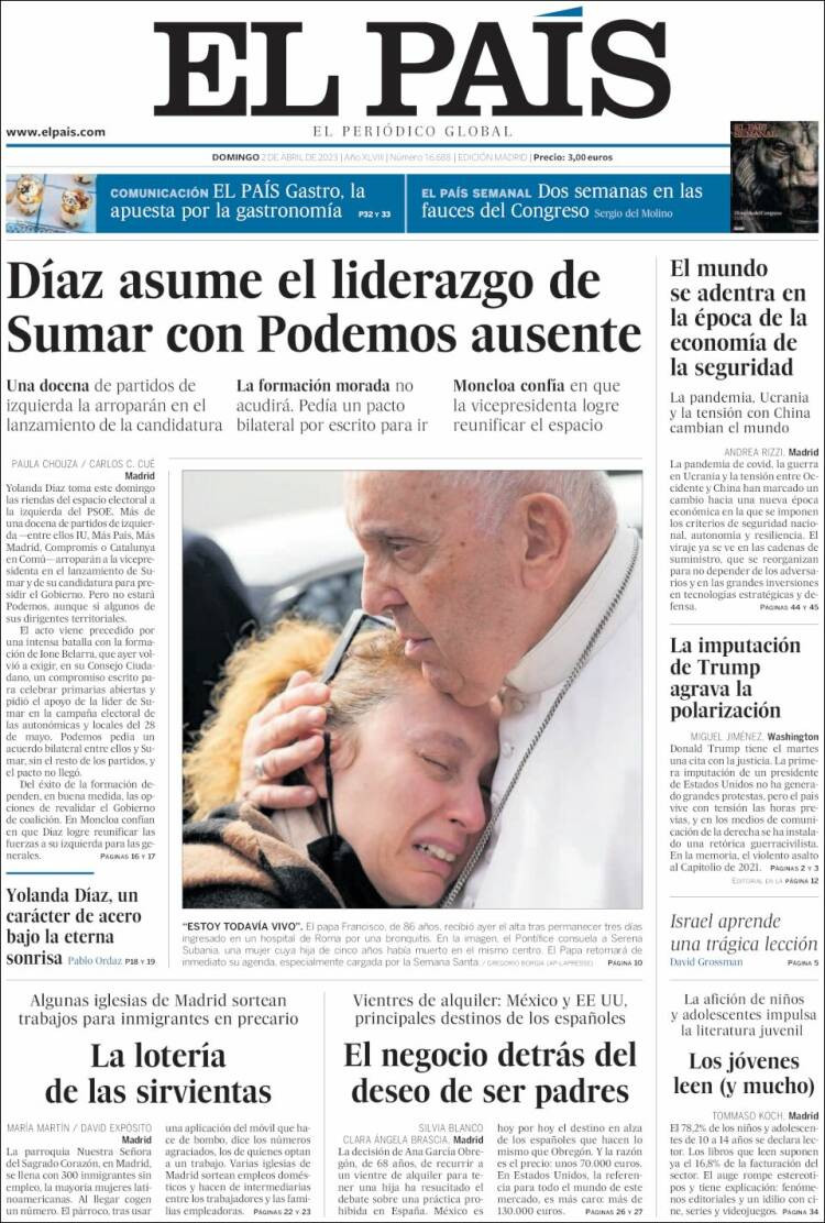 Portada de 'El País' del 2 de abril de 2023