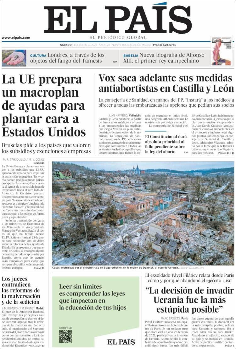 La portada de El País del 14 de diciembre de 2023