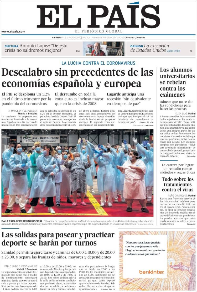 Portada de 'El País' del viernes 1 de mayo