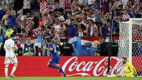 El centrocampista croata Iván Perisic celebra el gol de la victoria frente a España en el partido de este martes.