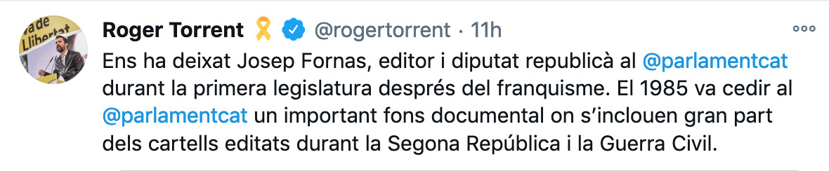 Roger Torrent se despide de Josep Fornas / TWITTER