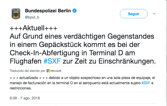 Tuit de la policía alemana