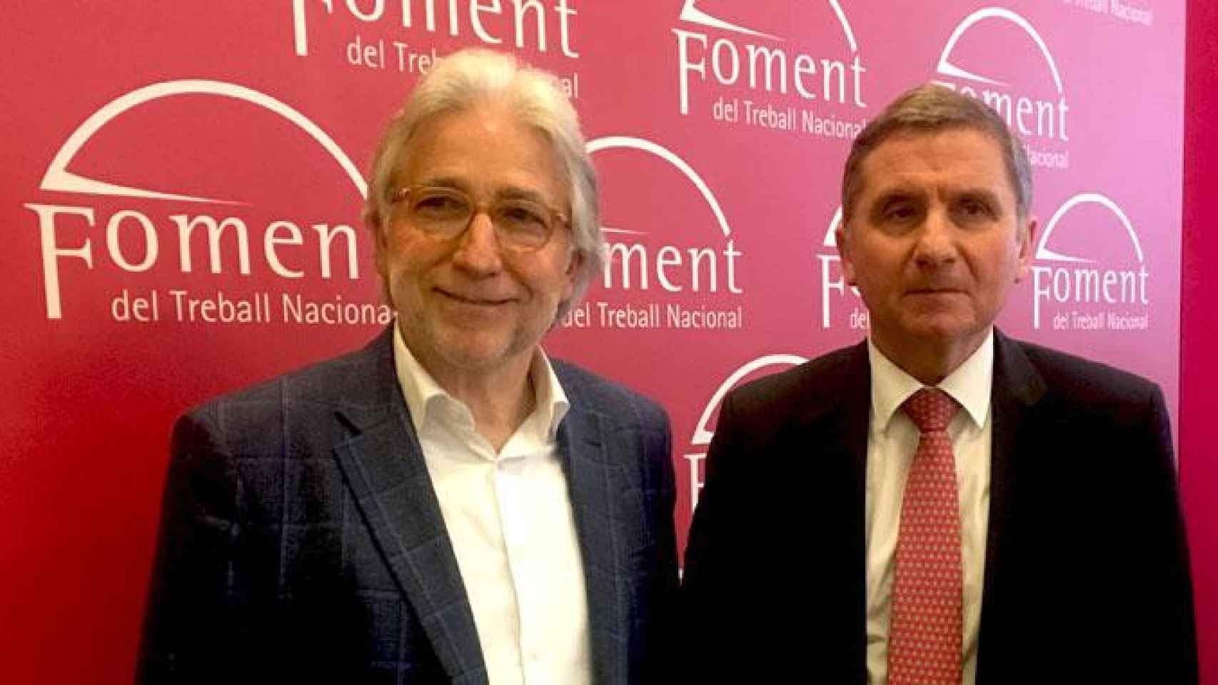 Josep Sánchez Llibre (i), presidente de Foment del Treball, y el nuevo secretario general de la patronal, David Tornos (d) / CG