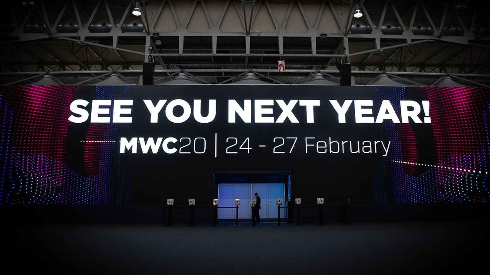 Detalle del cartel de despedida del Mobile World Congress Barcelona - MWC 2019 / EP