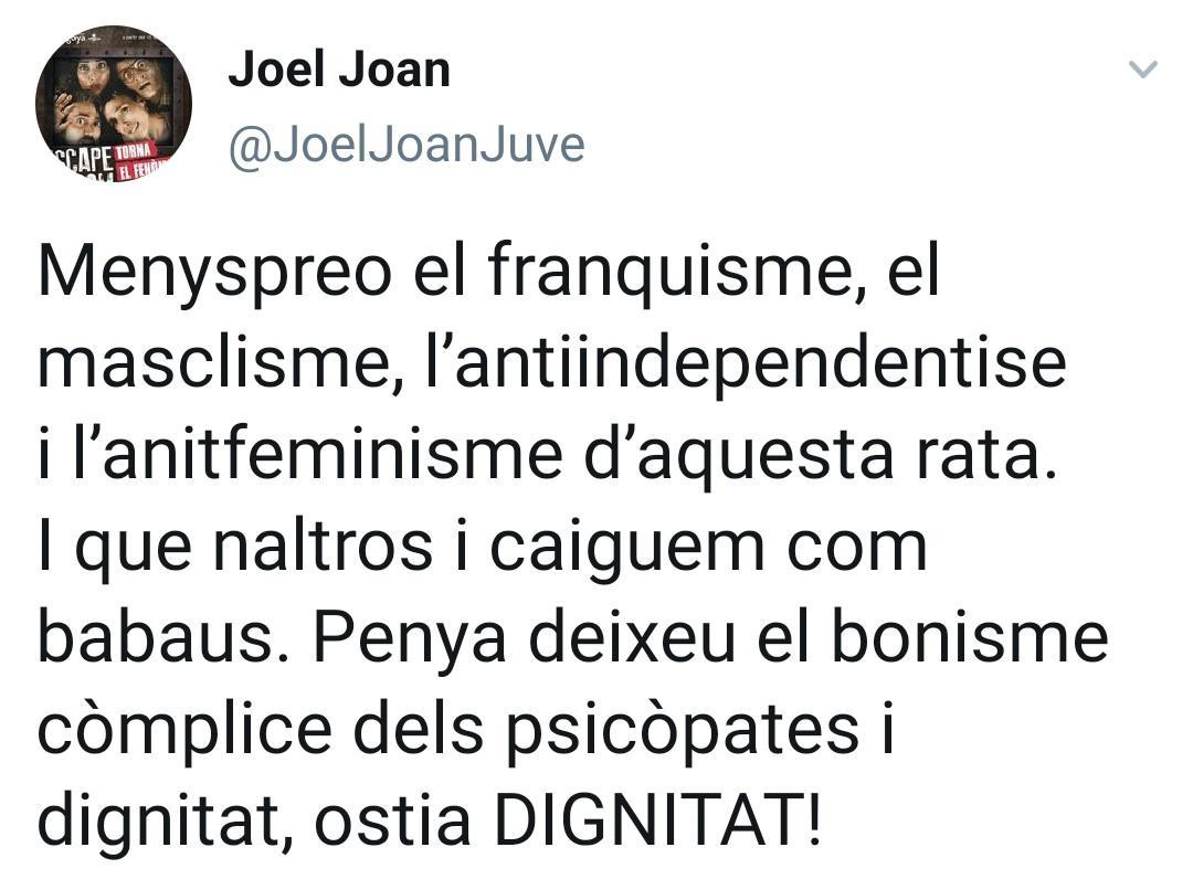 Tweet de Joel Joan
