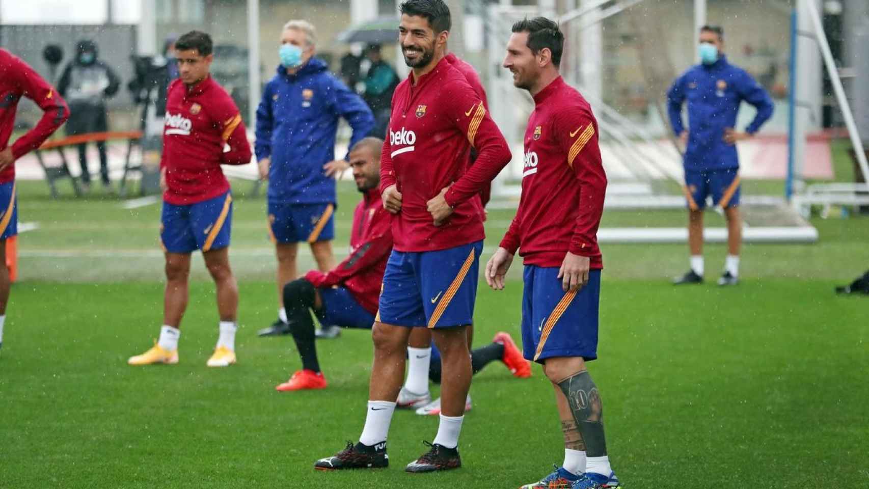 Luis Suárez y Leo Messi durante un entrenamiento /FCB
