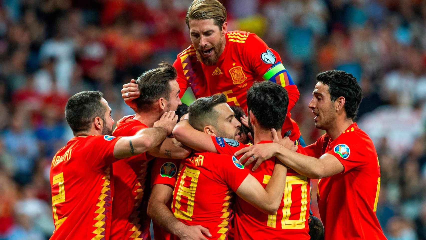 España celebrando un gol ante Suecia / EFE