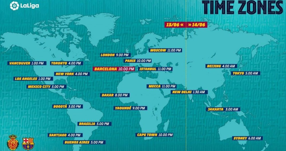 Mapa del horario del encuentro en todo el mundo /FC BARCELONA