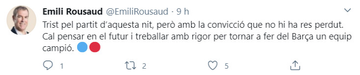 Publicación de Rousaud en Twitter sobre la derrota contra la Juventus / Twitter