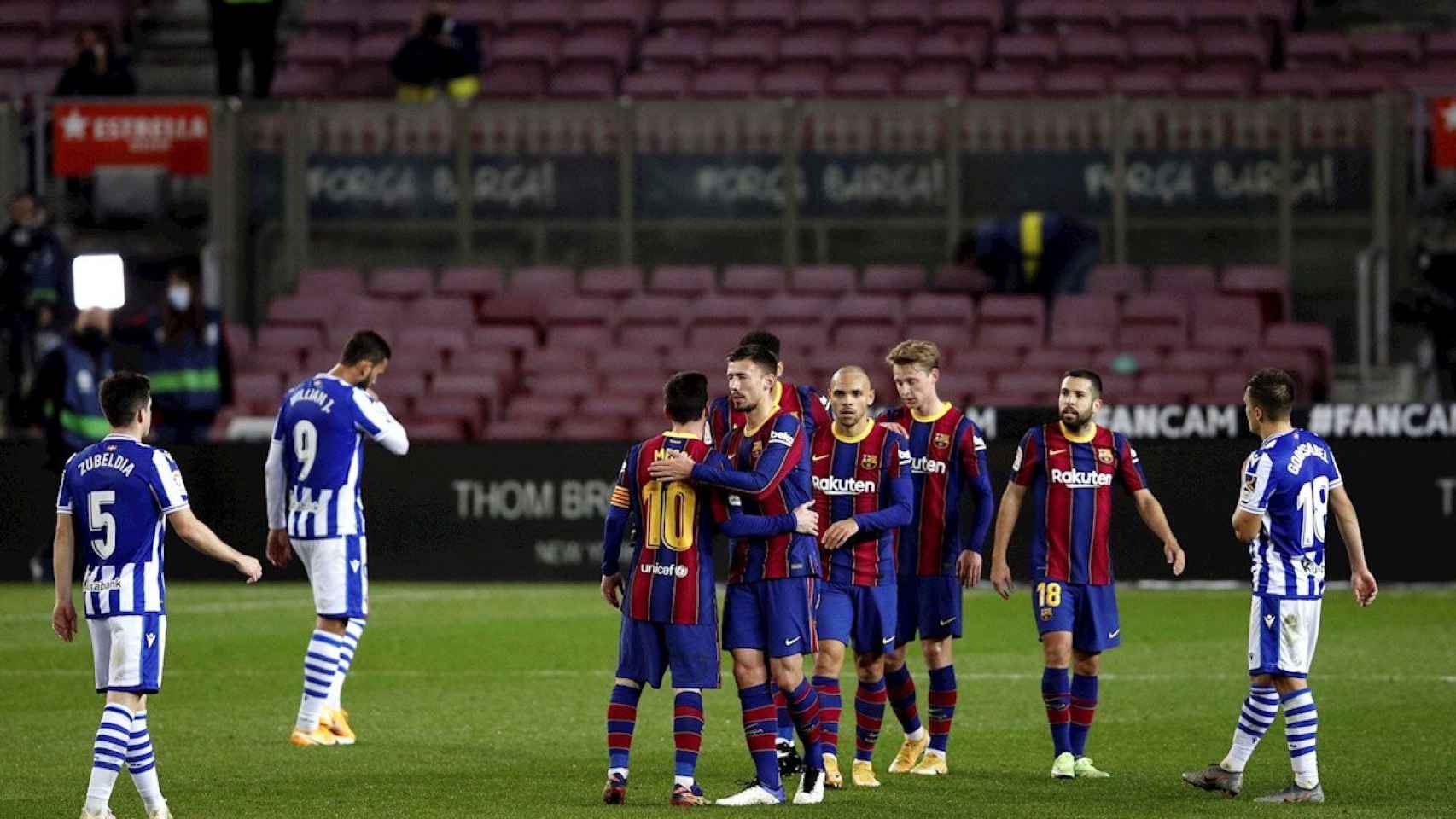 Los jugadores del Barça celebran un gol contra la Real Sociedad / EFE