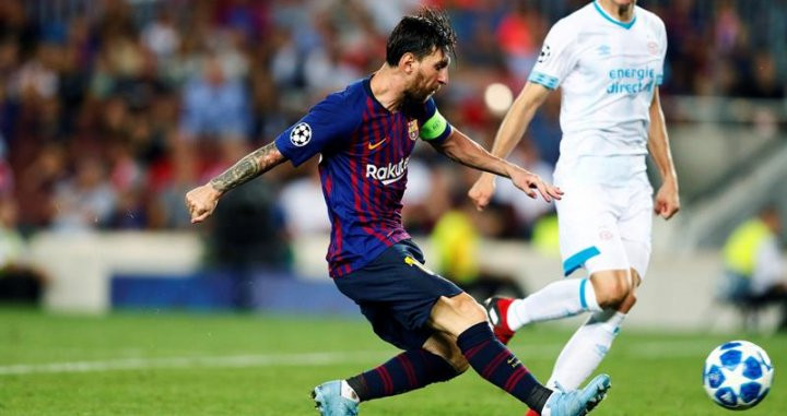 Messi durante un partido de la Champions League con el Barça / EFE