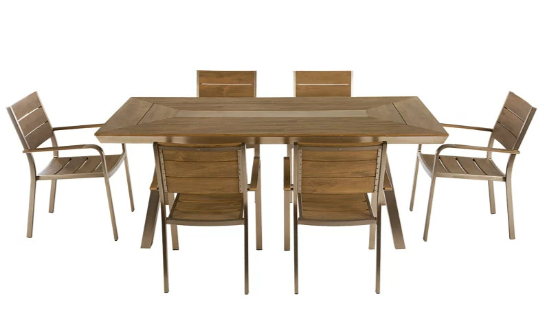 Conjunto mesa jardín aluminio y madera y 6 sillones Serie Marina