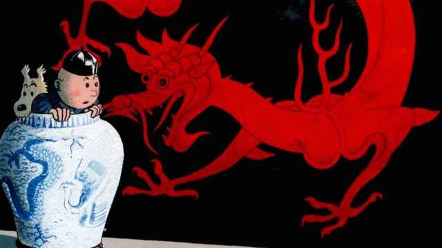 Detalle de una ilustración de 'El loto azul', de la exposición de Hergé y Tintín en el Círculo de Bellas Artes de Madrid / RTVE