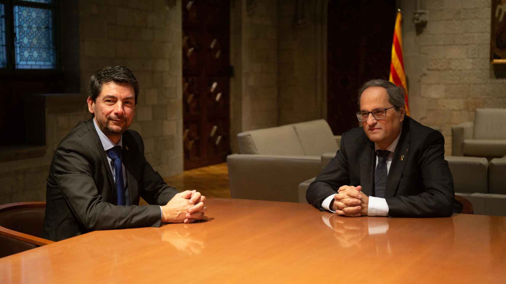 Joan Canadell, el presidente de la Cámara de Comercio de Barcelona, en una reunión en el Palau de la Generalitat con el presidente Torra el pasado mes de noviembre / EP