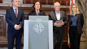 Jaume Collboni, Ada Colau, Ernest Maragall y Elsa Artadi presentan el acuerdo de presupuestos de Barcelona / AYUNTAMIENTO