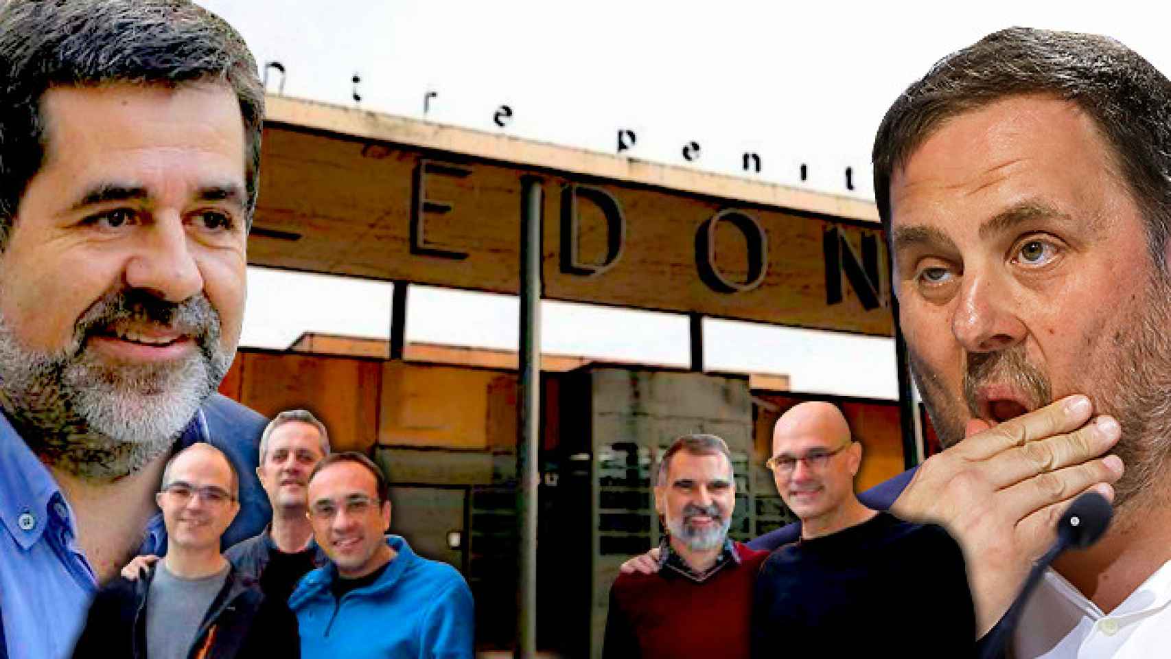 Jordi Sànchez, frente a Oriol Junqueras, con los políticos independentistas presos bajo la órbita de cada uno / CG