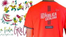 El cartel de la Fiesta Mayor de Gracia 2018 tapada por la camiseta de la ANC para la Diada del mismo año / FOTOMONTAJE CG