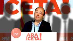 Miquel Iceta, en la imagen durante su intervención ante el Consell Nacional de los socialistas catalanes, hace un guiño a la burguesía catalana / FOTOMONTAJE DE CG