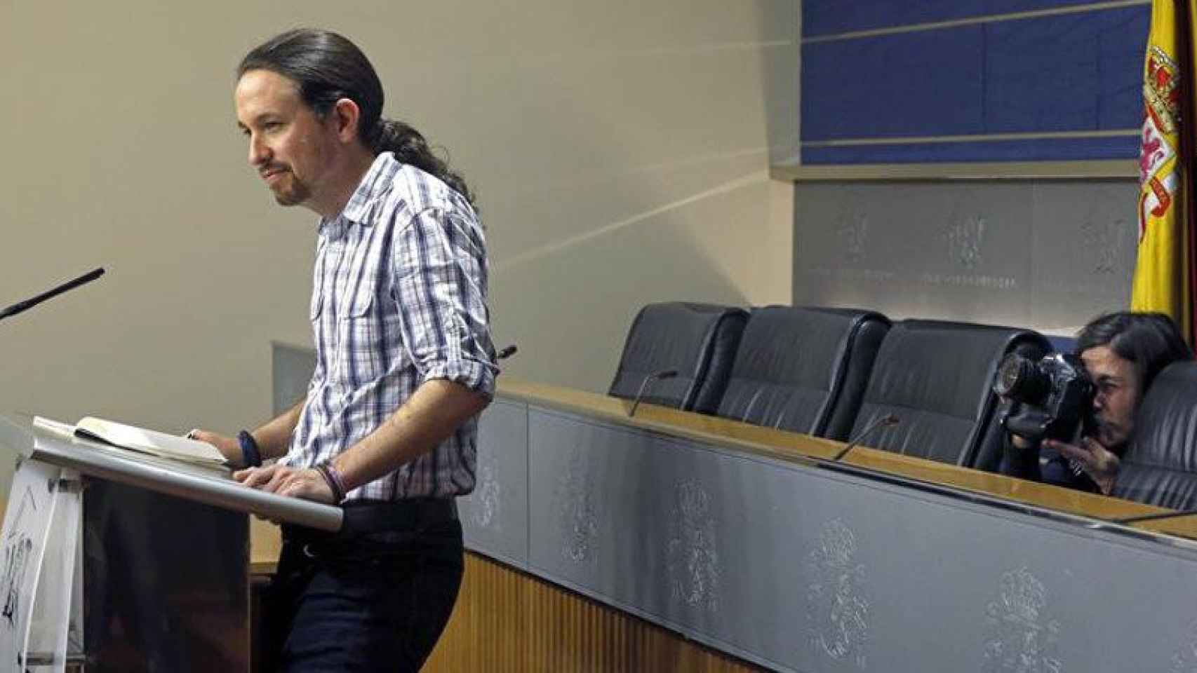 Pablo Iglesias, líder de Podemos, en rueda de prensa en el Congreso la semana pasada.