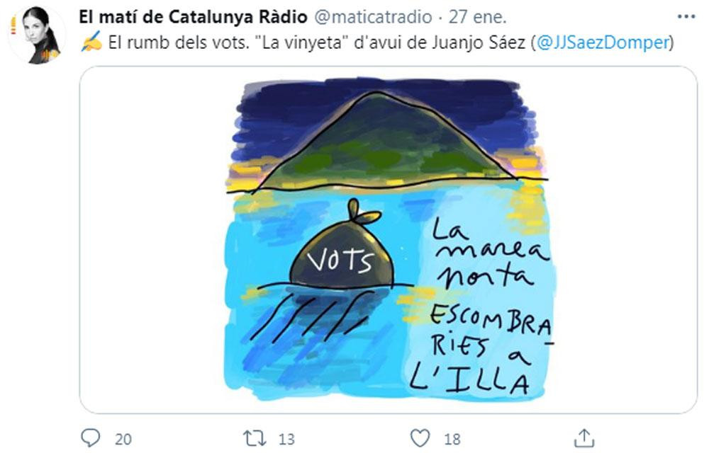 El programa 'El matí de Catalunya Ràdio', representando los votos a Illa como una bolsa de basura