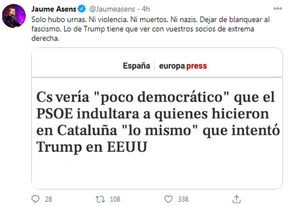 Jaume Asens, diciendo que en el 1-O sólo hubo urnas / @jaumeasens (TWITTER)