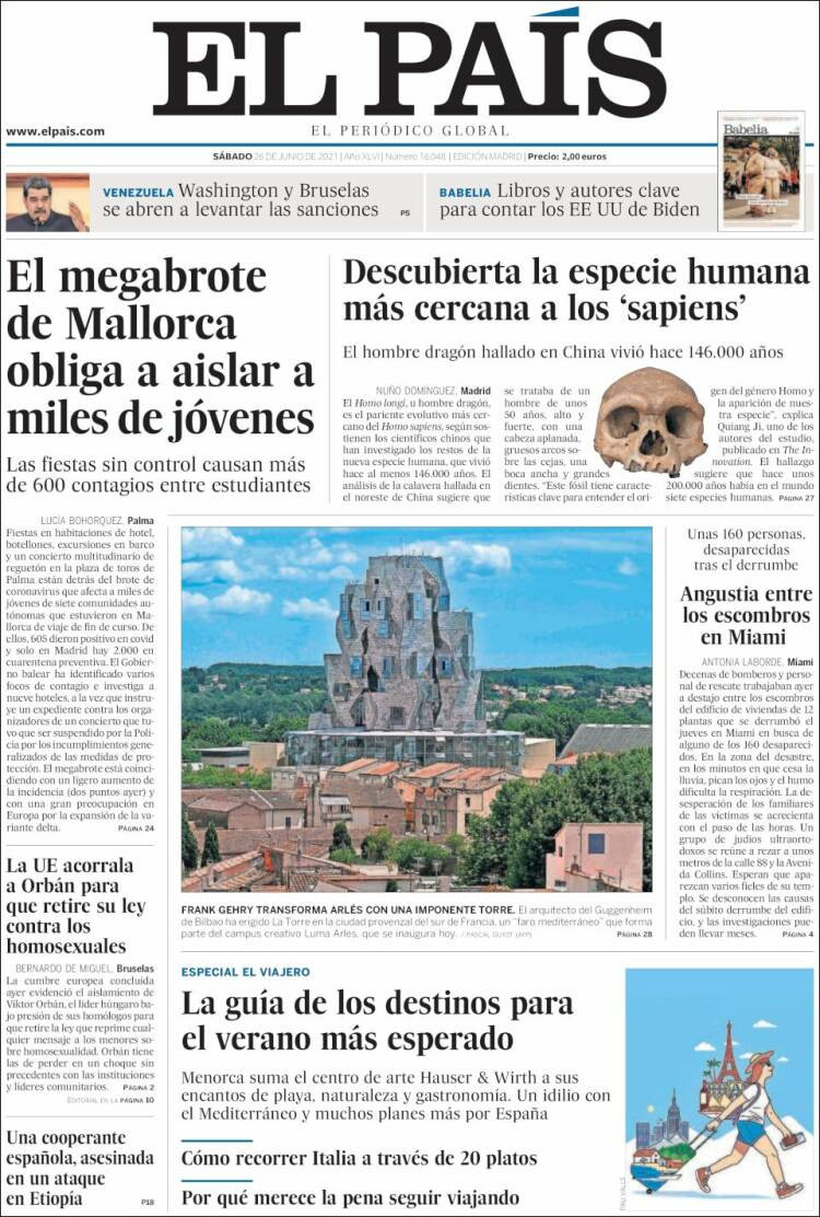 Portada de El País, 26 de junio de 2021