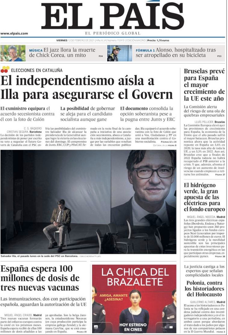 Portada de 'El País' del 12 de febrero de 2021 / KIOSKO.NET