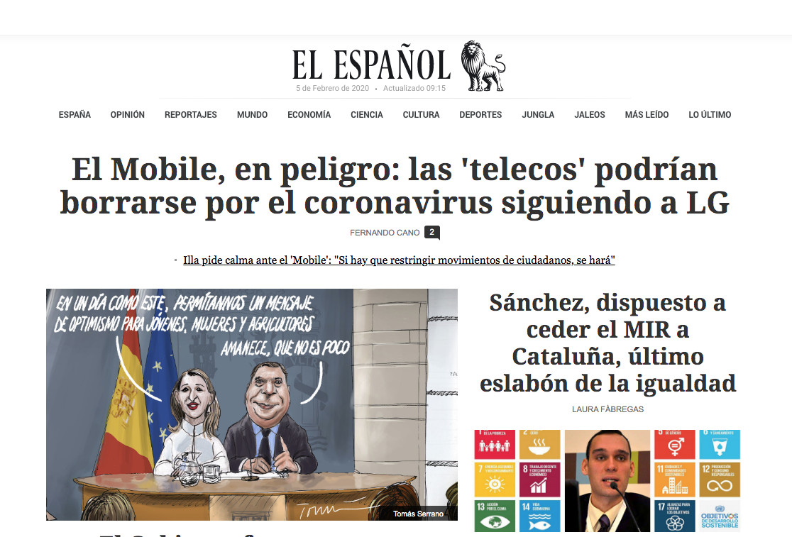 Portada de 'El Español' con noticias sobre el Mobile