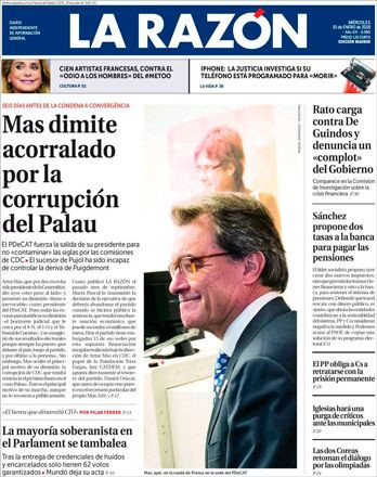 Artur Mas en portada de 'La Razón' del 10 de enero de 2018 / CG