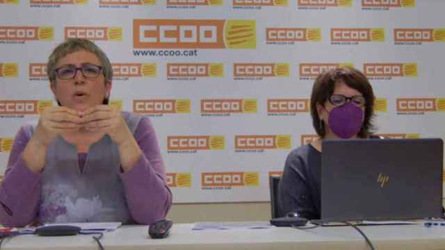 Montse Ros (i) y Maribel Ayné (d) durante la presentación del estudio de CCOO sobre trabajo y la crisis del Covid enfocado hacia la mujer / MEET