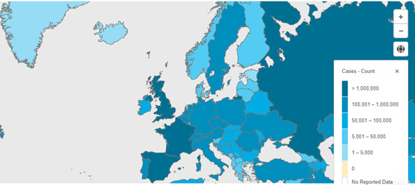 El mapa de Europa, según los casos confirmados / OMS
