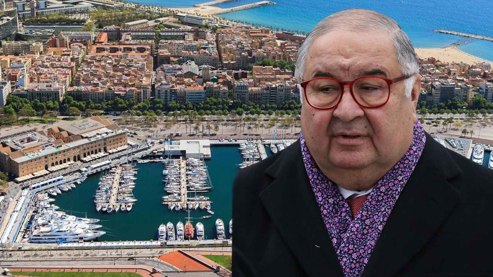 El magnate Alisher Usmánov y la Marina del Port Vell en Barcelona, donde tiene el amarre / CG