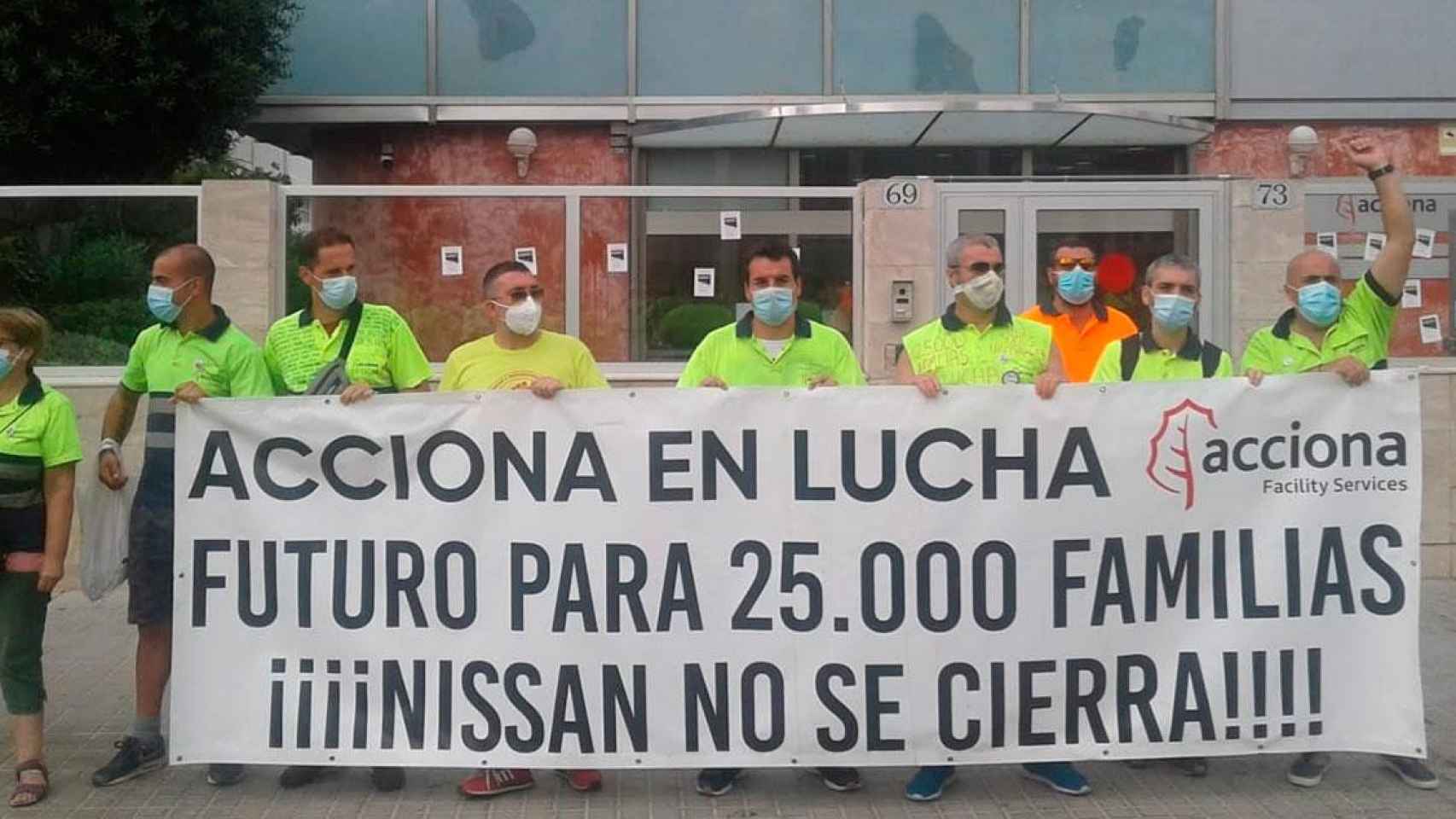 Trabajadores de Acciona en una acción de protesta contra los despidos en agosto / EUROPA PRESS