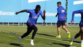 Ousmane Dembelé entrenando este jueves en la Ciutat Esportiva / FC Barcelona