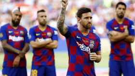 Leo Messi hablando al público en el Gamper / FC Barcelona