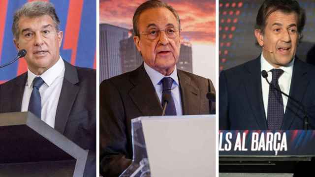 Laporta, Florentino Pérez y Toni Freixa, en un montaje | Culemanía