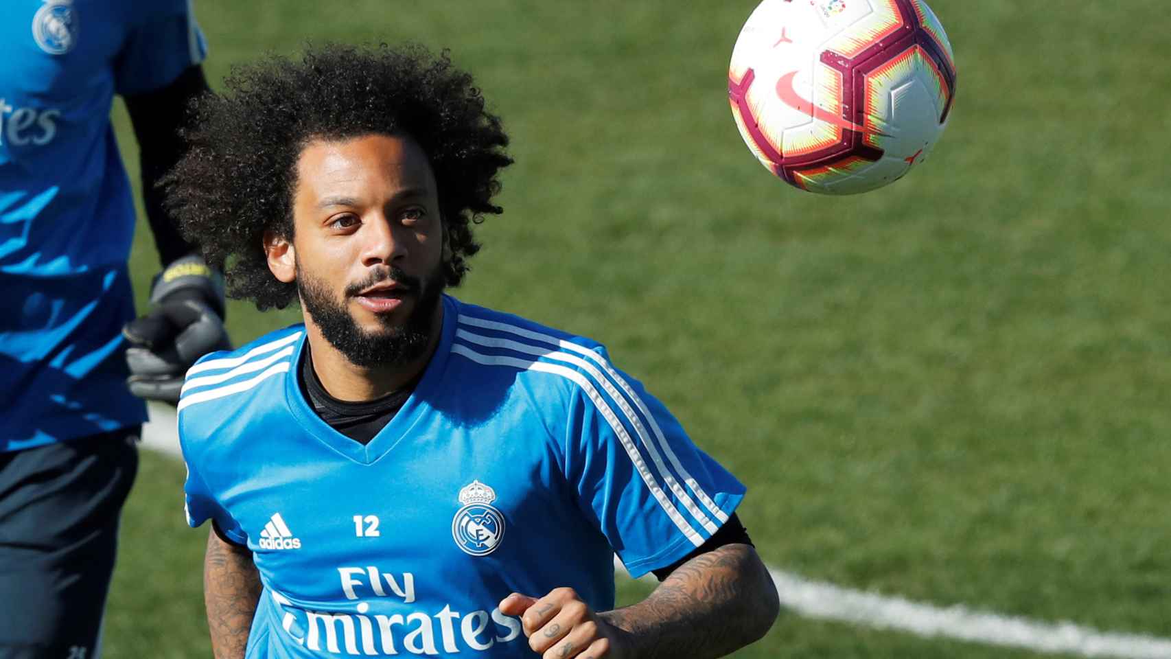 Marcelo en un entrenamiento con el Real Madrid / EFE